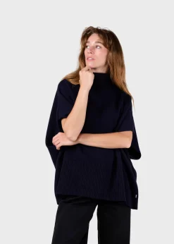 Klitmoller Collective Strick-Alba knit poncho - Navy Lightgrey