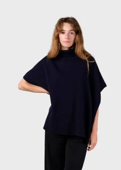 Klitmoller Collective Strick-Alba knit poncho - Navy Lightgrey
