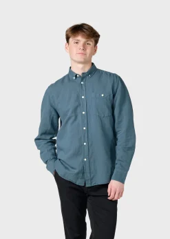 Klitmoller Collective Hemden-Benjamin linen shirt - Moss Green Bluemelange