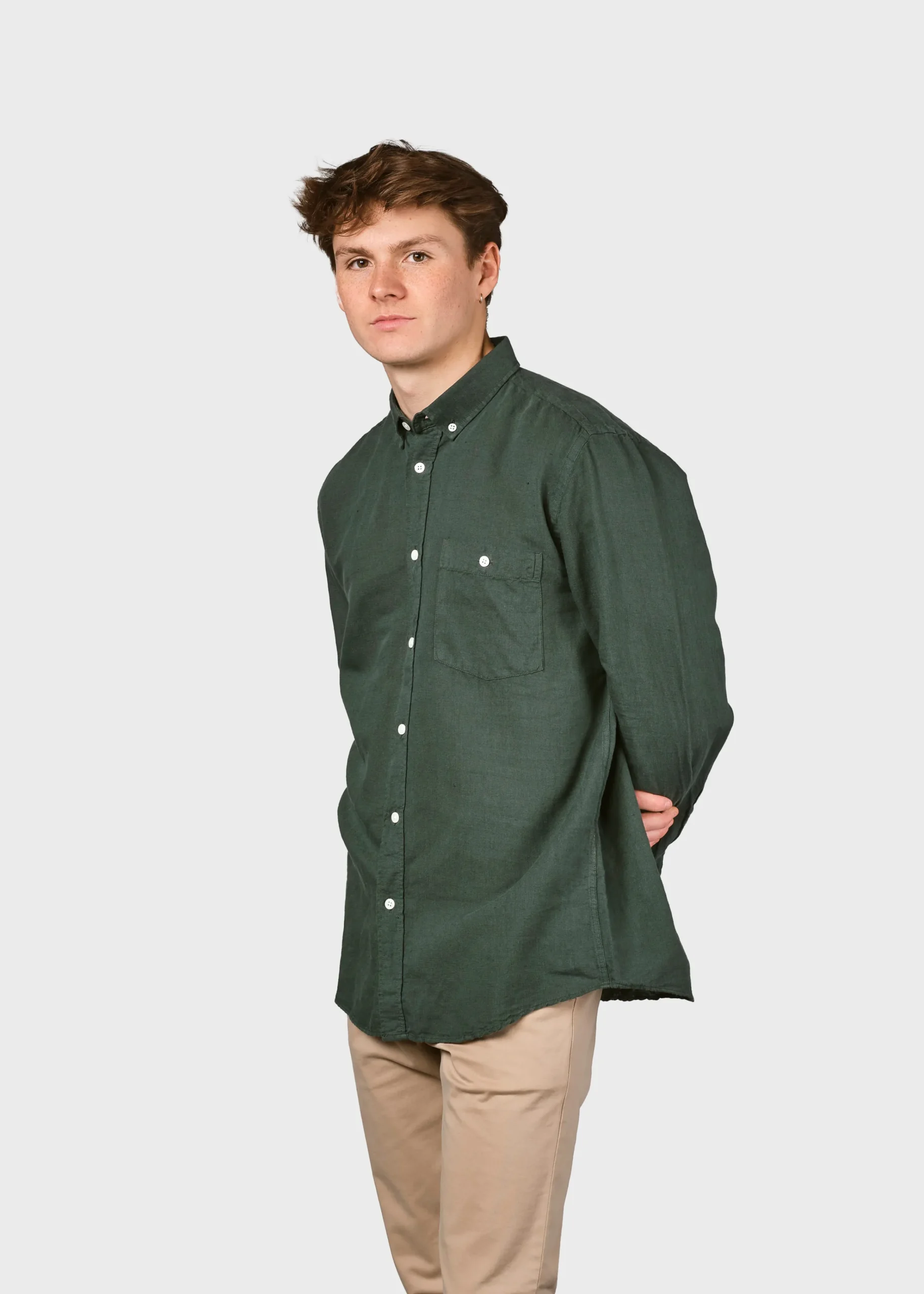 Klitmoller Collective Hemden-Benjamin linen shirt - Olive Bluemelange