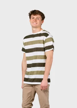 Klitmoller Collective T-shirts-George tee - Cream/olive/pale green Olive/mossgreenstripes