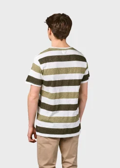 Klitmoller Collective T-shirts-George tee - Cream/olive/pale green Olive/mossgreenstripes