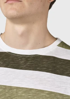 Klitmoller Collective T-shirts-George tee - Cream/olive/pale green Olive/mossgreenstripes