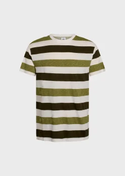 Klitmoller Collective T-shirts-George tee - Cream/olive/pale green Olive/mossgreenstripes