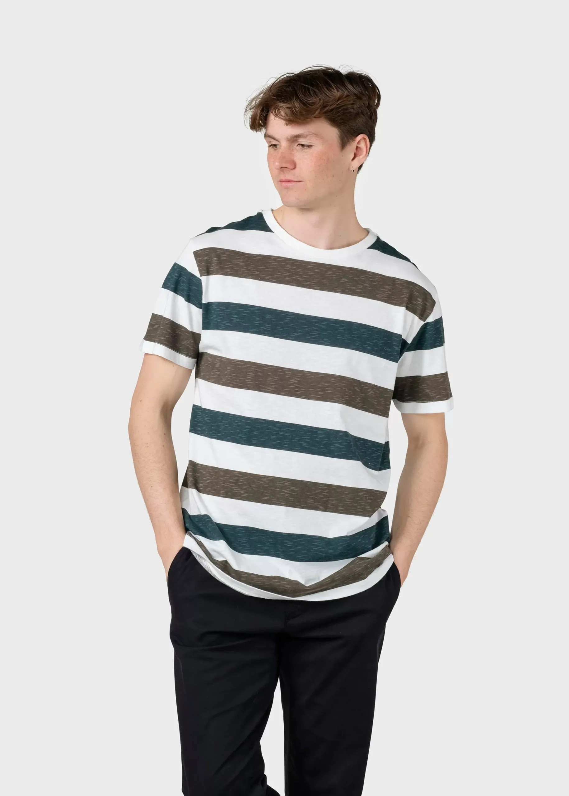 Klitmoller Collective T-shirts-George tee - Olive/moss green stripes Olive/mossgreenstripes