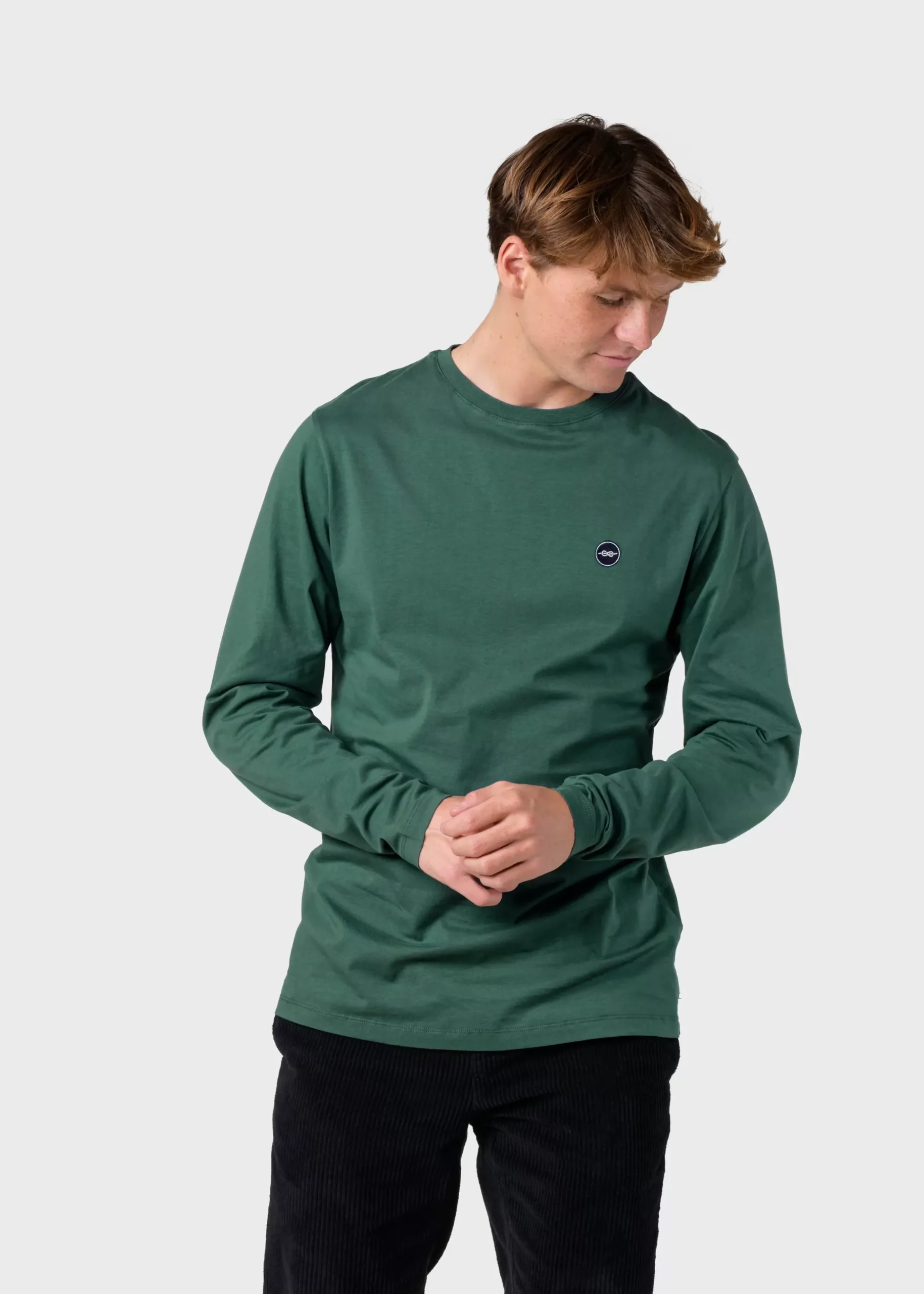 Klitmoller Collective T-shirts-Linus LS tee - Moss Green Navy
