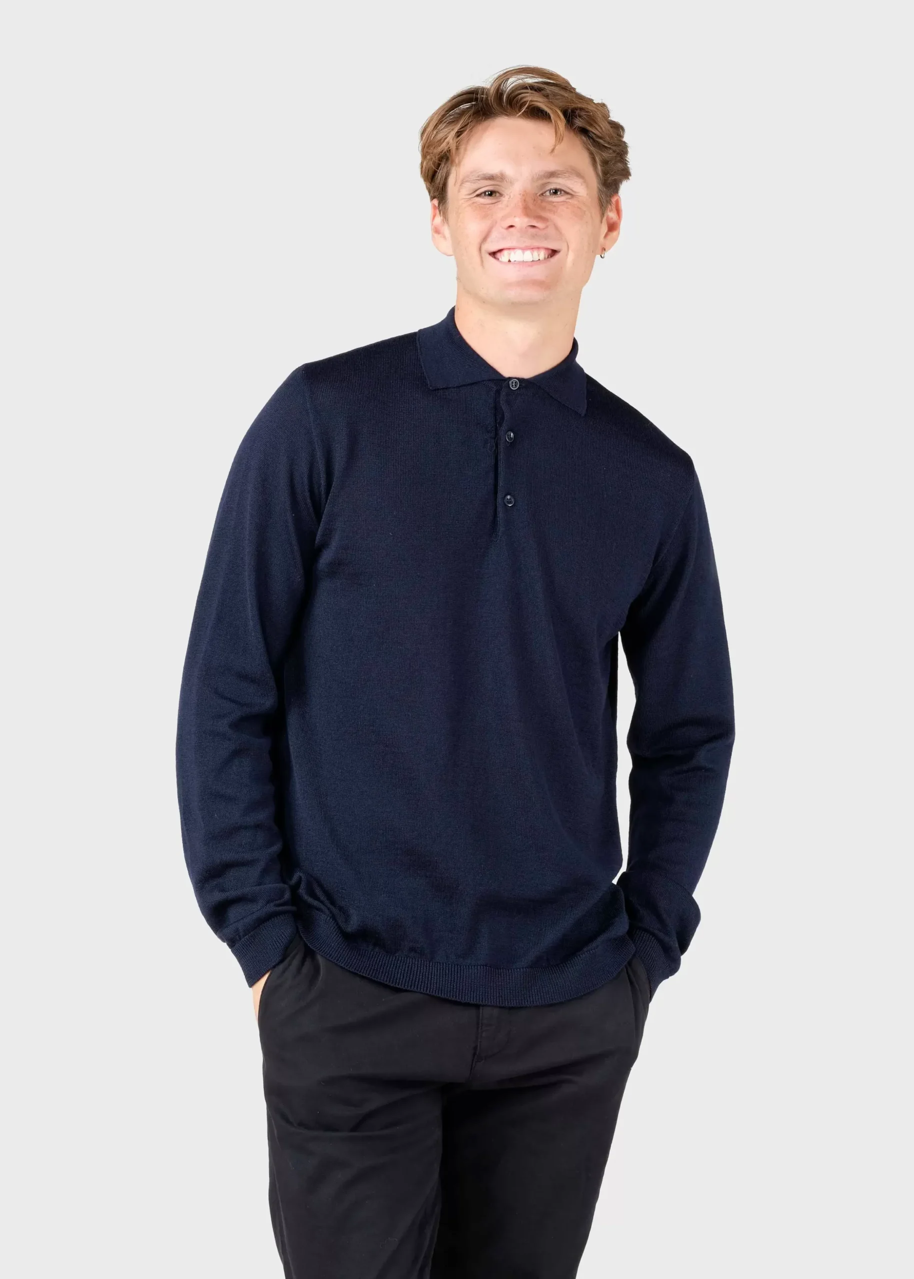 Klitmoller Collective Strick-L/S knit polo - Navy Black