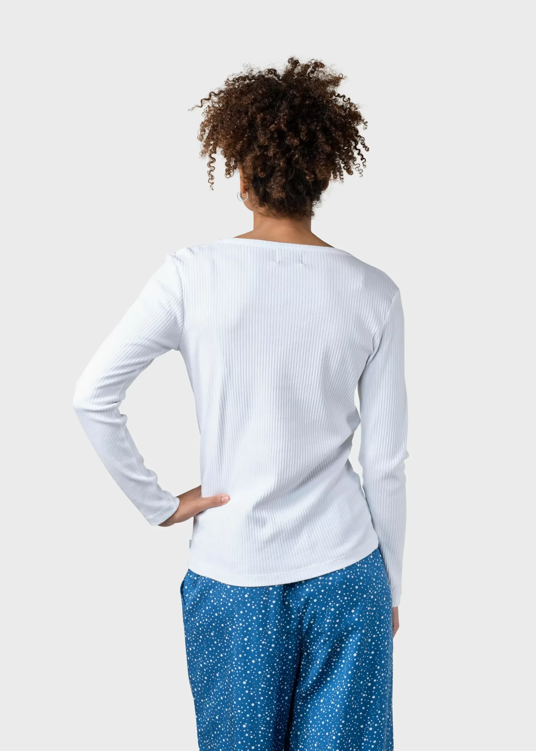 Klitmoller Collective T-shirts-L/S rib tee - White Cream/skyblue