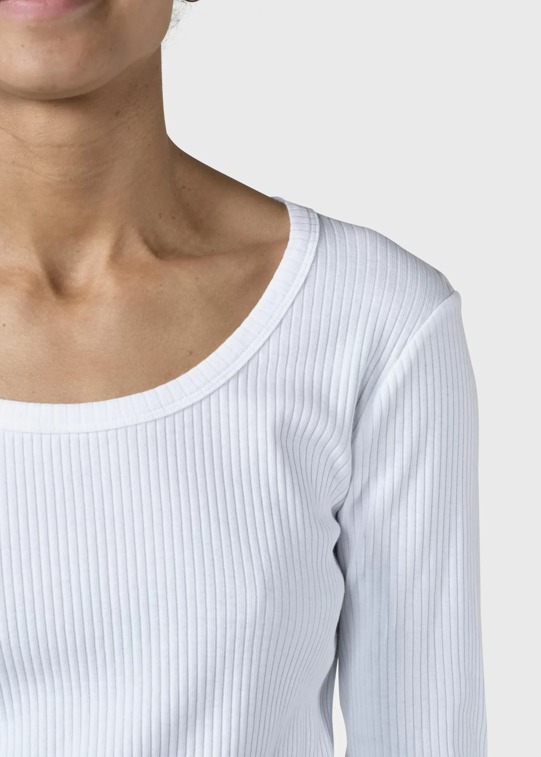 Klitmoller Collective T-shirts-L/S rib tee - White Cream/skyblue