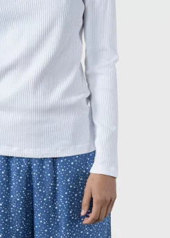 Klitmoller Collective T-shirts-L/S rib tee - White Cream/skyblue