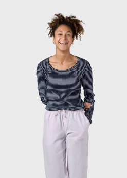 Klitmoller Collective T-shirts-L/S rib tee stripes - Navy/cream Cream/skyblue