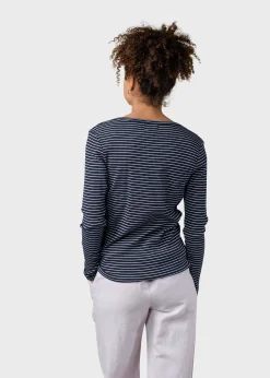 Klitmoller Collective T-shirts-L/S rib tee stripes - Navy/cream Cream/skyblue