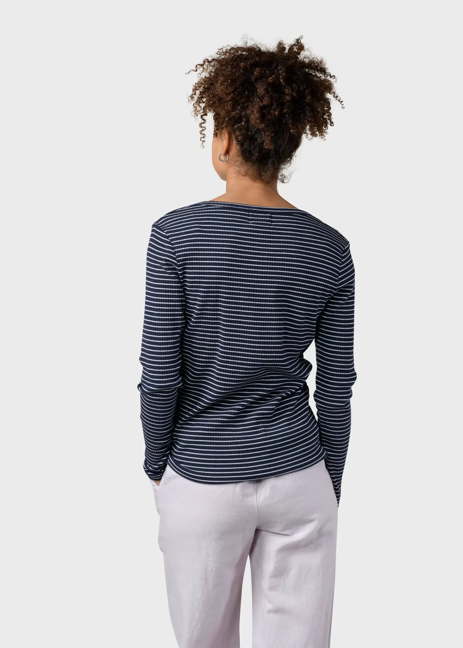 Klitmoller Collective T-shirts-L/S rib tee stripes - Navy/cream Cream/skyblue