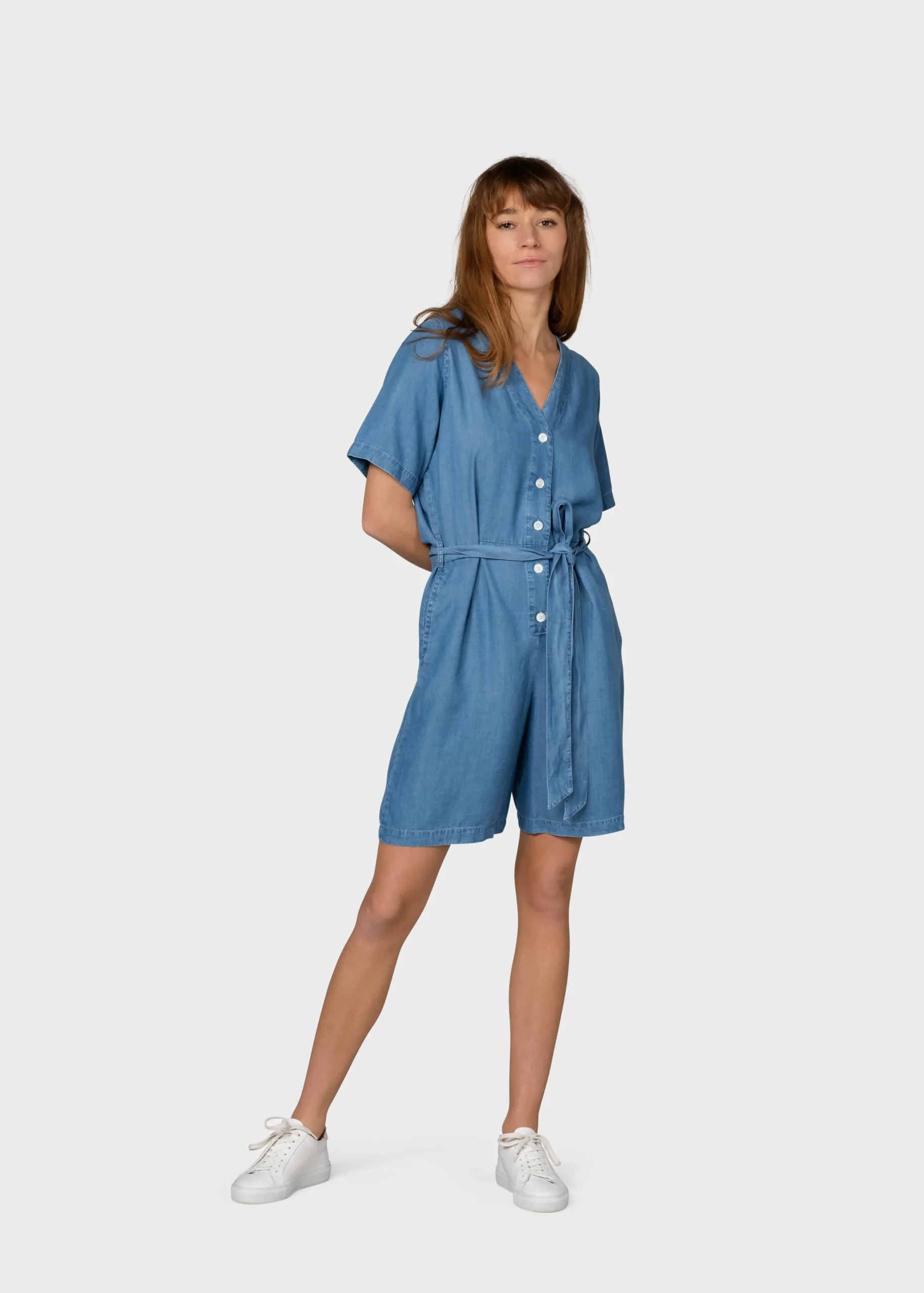 Klitmoller Collective Jumpsuits-Marna short jumpsuit - Light blue chambrey Black