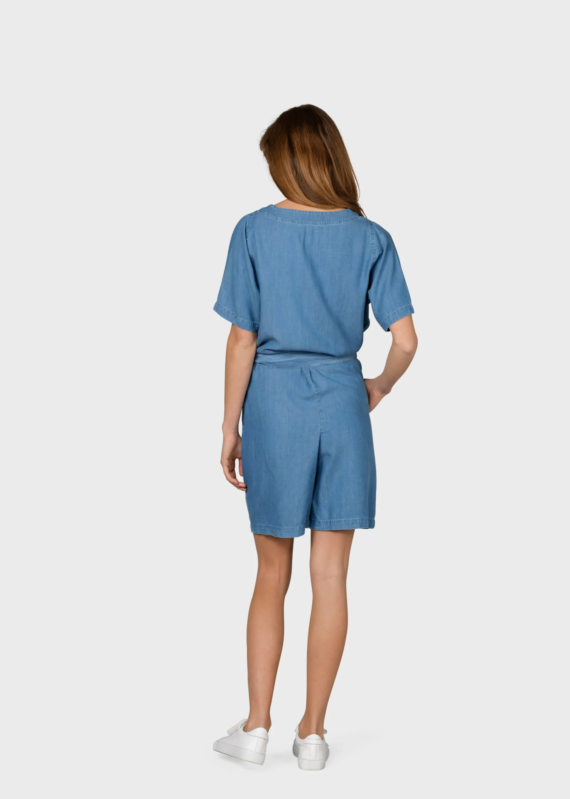 Klitmoller Collective Jumpsuits-Marna short jumpsuit - Light blue chambrey Black