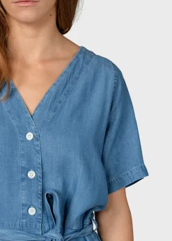 Klitmoller Collective Jumpsuits-Marna short jumpsuit - Light blue chambrey Black
