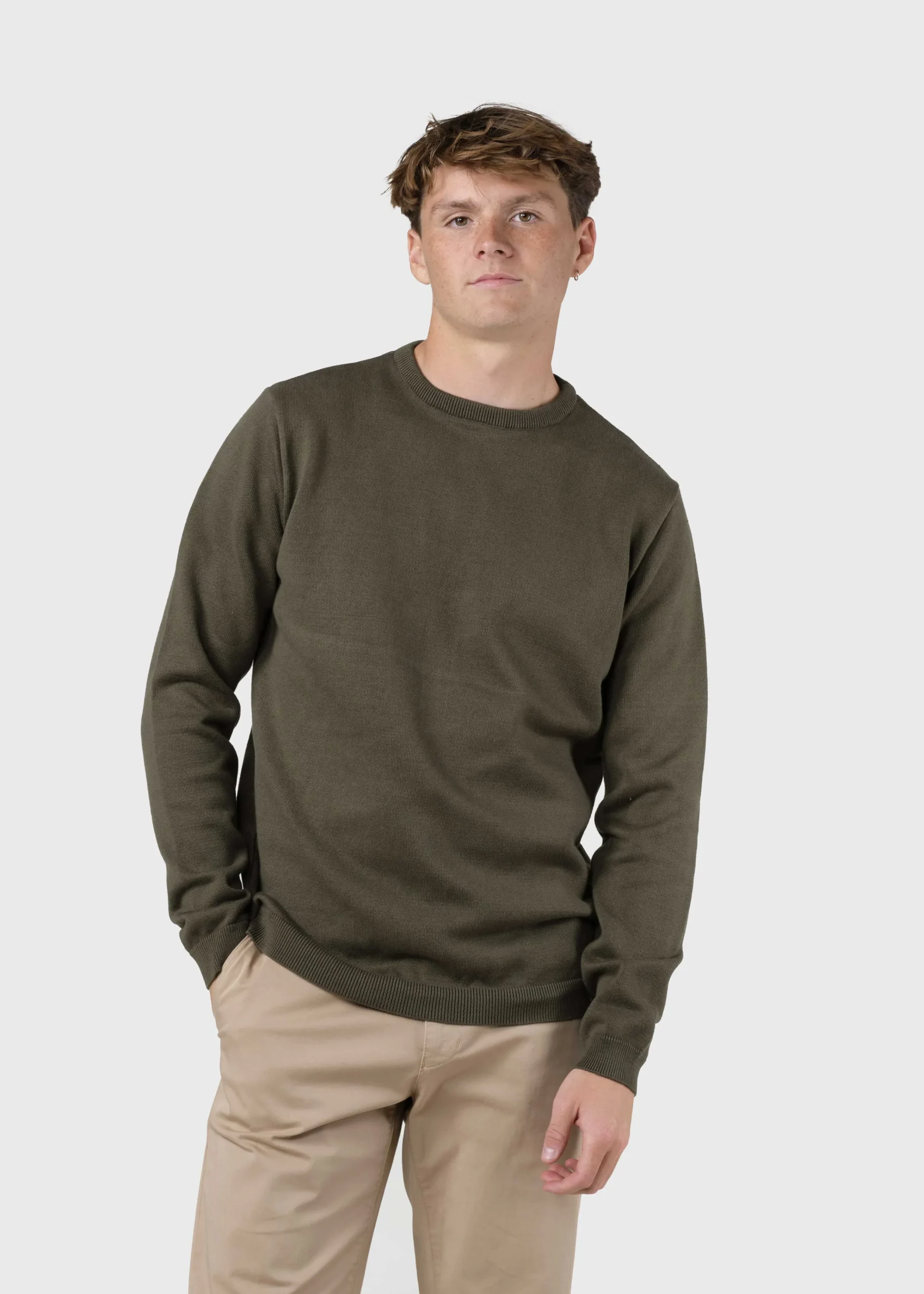 Klitmoller Collective Strick-Mens basic cotton knit - Olive Black