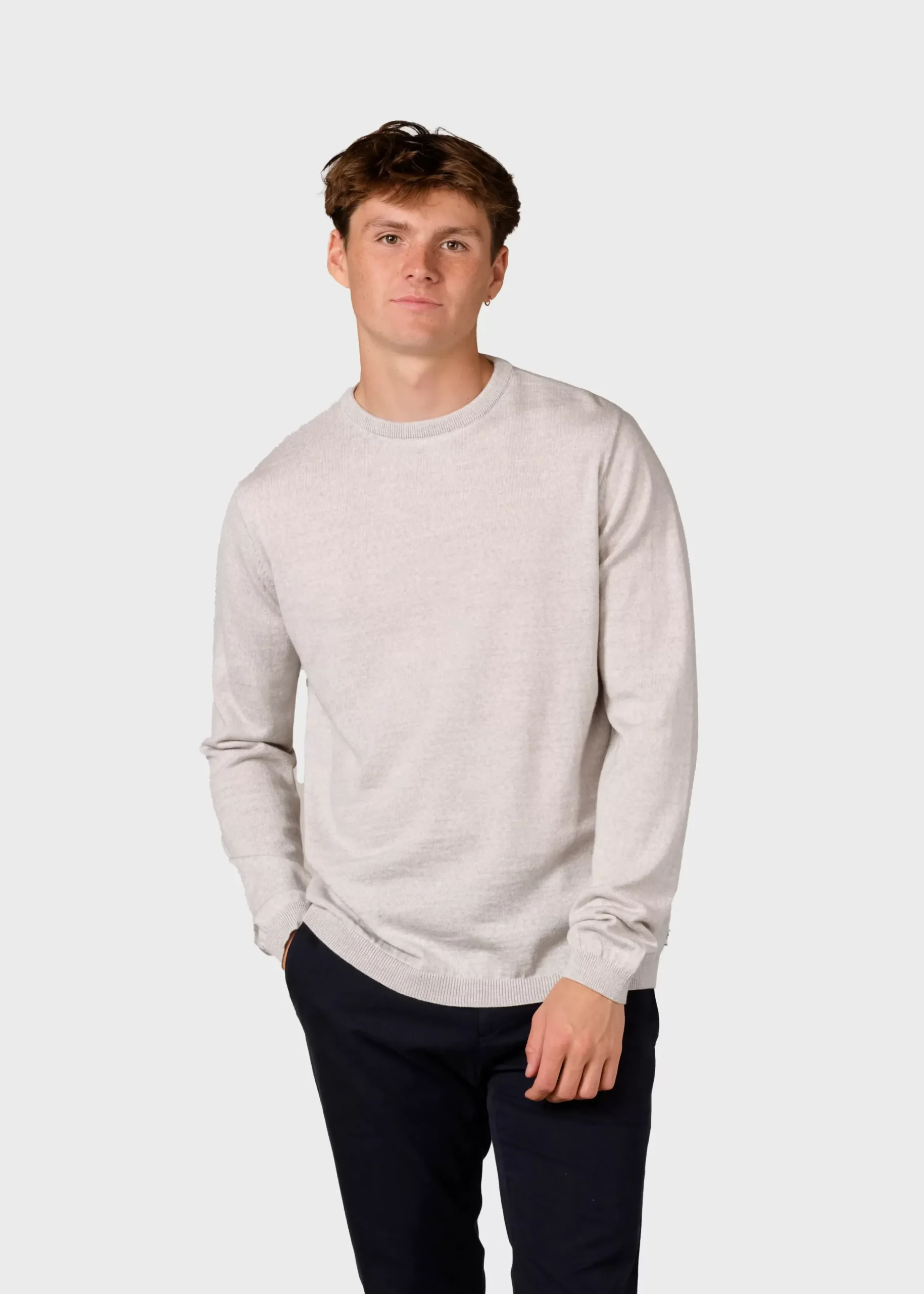 Klitmoller Collective Strick-Mens basic merino knit - Pastel grey Navy