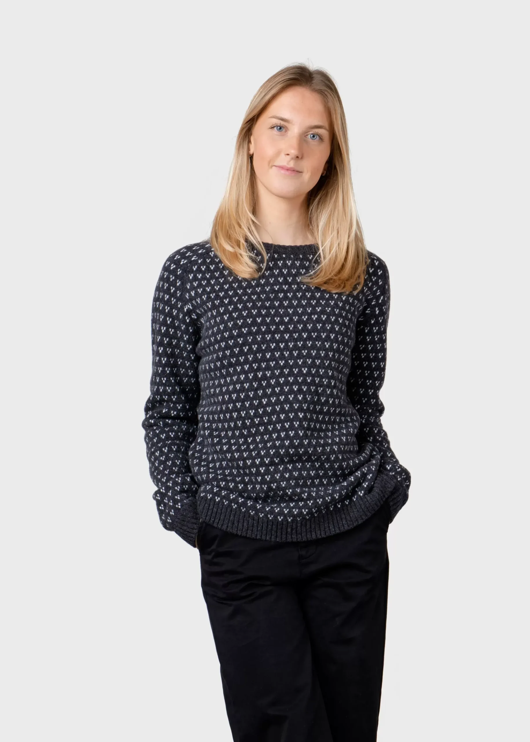 Klitmoller Collective Strick-Mika knit - Anthracite/cream Cream/lightblue
