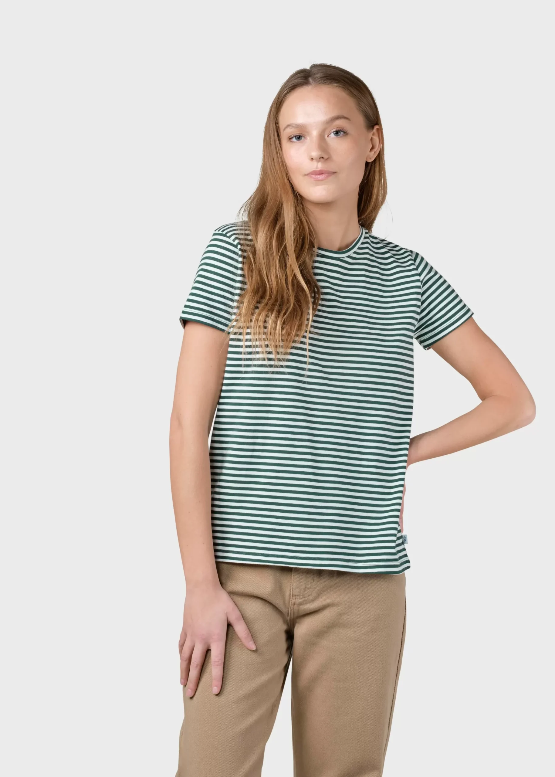 Klitmoller Collective T-shirts-Pil tee - Cream/moss green Cream/navy