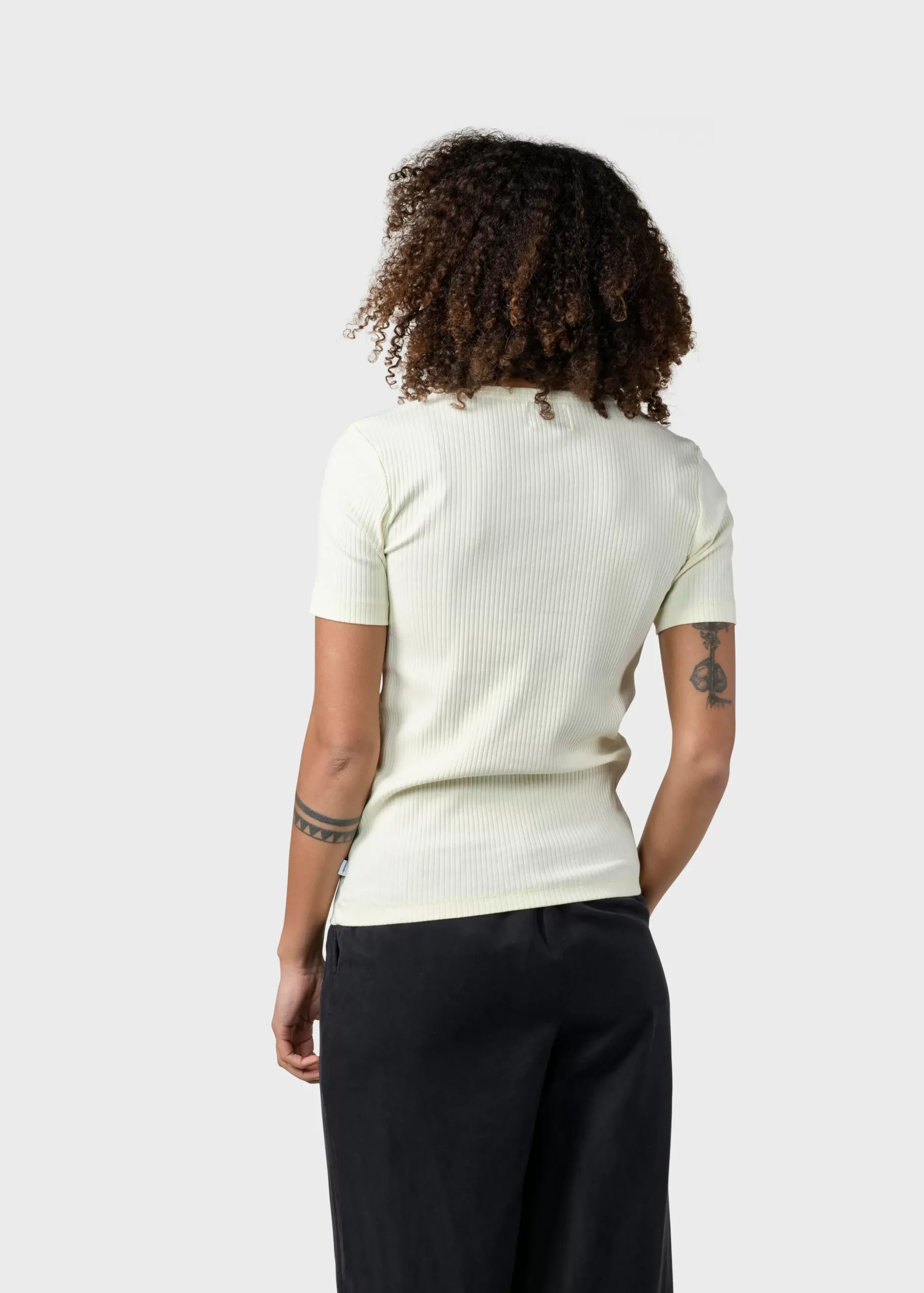 Klitmoller Collective T-shirts-Rib tee - Lemon sorbet Cream/skyblue