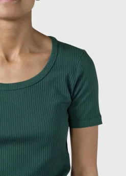 Klitmoller Collective T-shirts-Rib tee - Moss Green Cream/skyblue