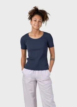 Klitmoller Collective T-shirts-Rib tee - Navy Cream/skyblue