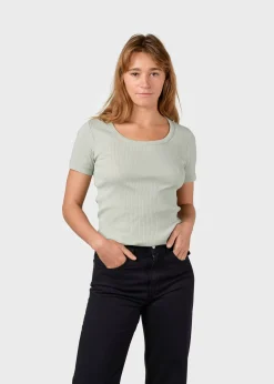 Klitmoller Collective T-shirts-Rib tee - Sage Cream/skyblue