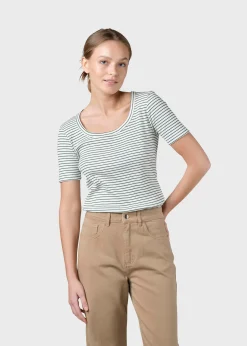 Klitmoller Collective T-shirts-Rib tee stripes - Cream/moss green Cream/skyblue