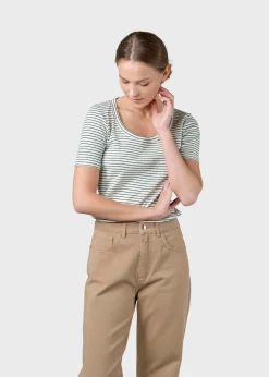 Klitmoller Collective T-shirts-Rib tee stripes - Cream/moss green Cream/skyblue