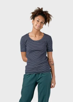 Klitmoller Collective T-shirts-Rib tee stripes - Navy/cream Cream/skyblue