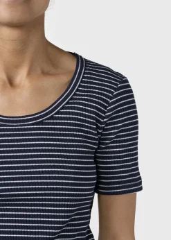 Klitmoller Collective T-shirts-Rib tee stripes - Navy/cream Cream/skyblue
