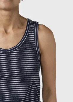 Klitmoller Collective T-shirts-Rib top stripes - Navy/cream Lilac