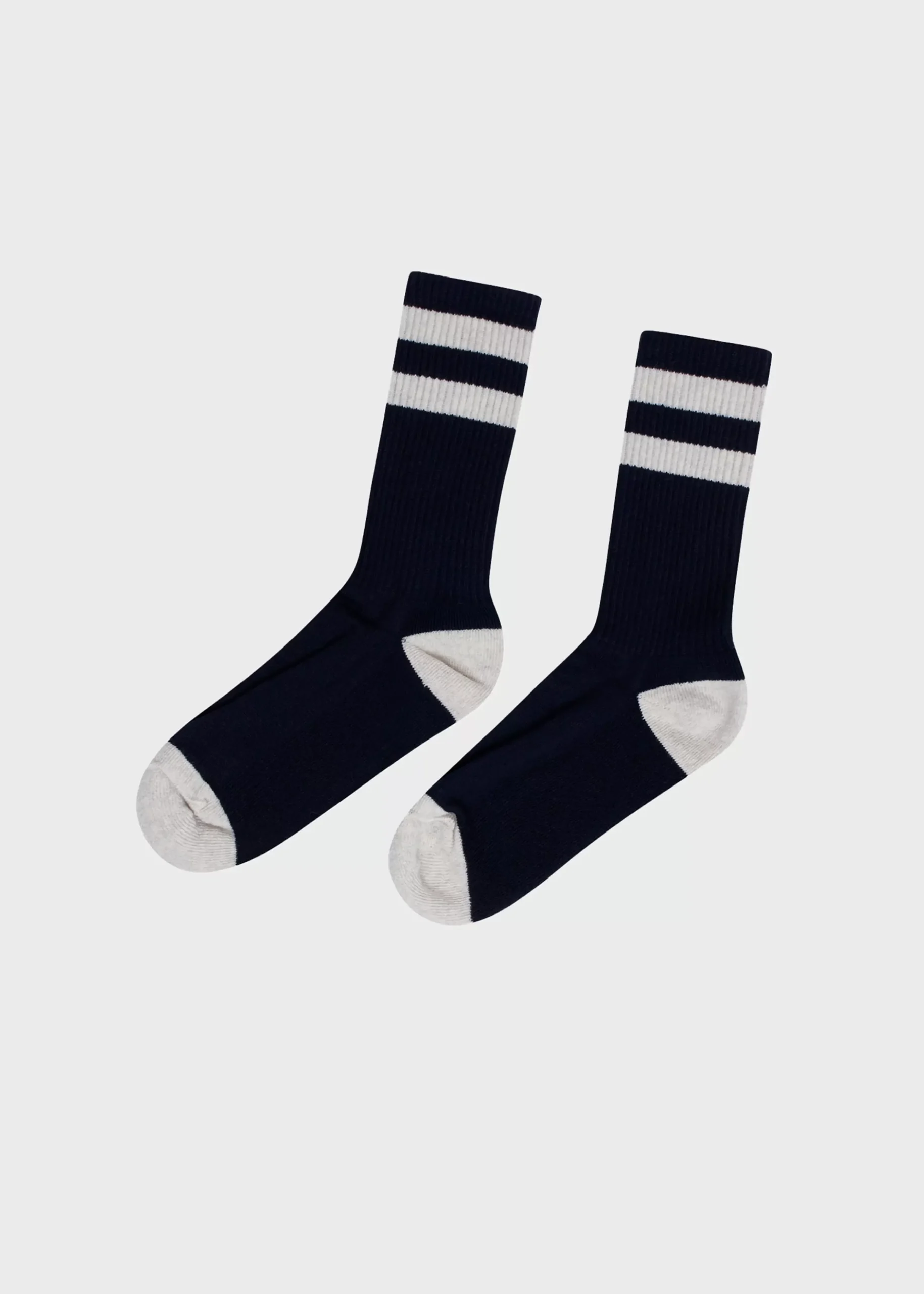 Klitmoller Collective Accessories-Striped merino sock - Navy/pastel grey Navy/amber