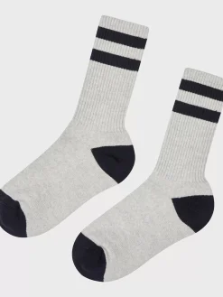 Klitmoller Collective Accessories-Striped merino sock - Pastel grey/navy Navy/amber