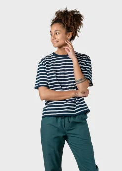 Klitmoller Collective T-shirts-Womens striped boxy tee - Navy/cream Ocean/cream